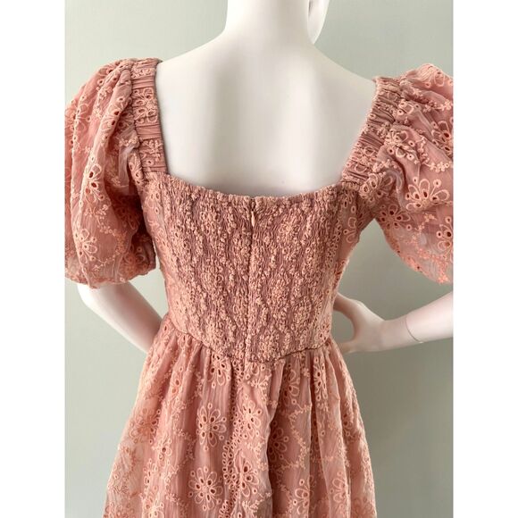 Adelyn Rae Blush Pink Floral Puff Sleeve Mini Baby Doll Tea Dress size Small - Picture 8 of 13